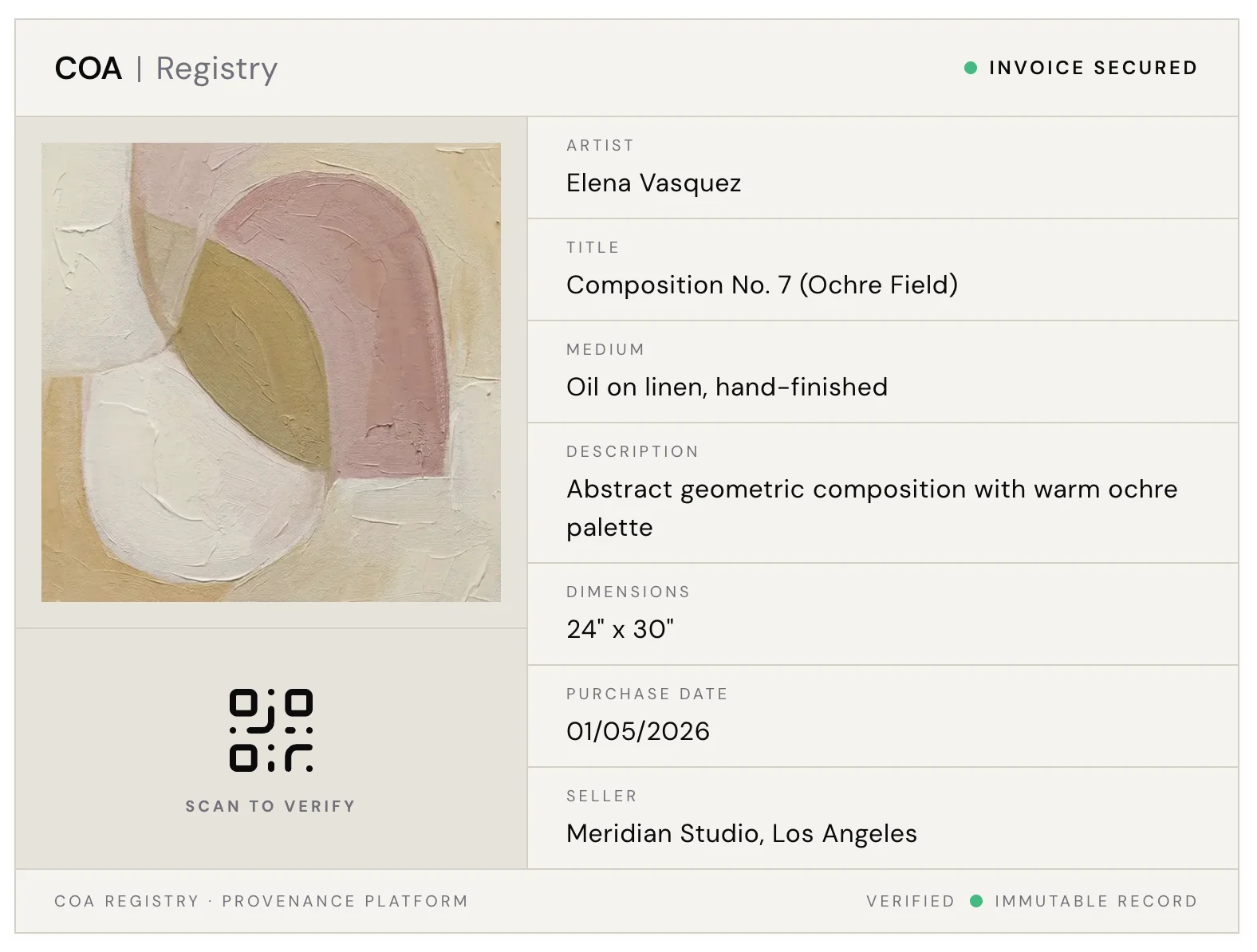 COA Registry digital certificate of authenticity